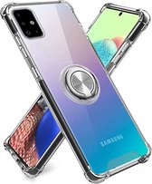 Hoesje Geschikt Voor Samsung Galaxy S20 Plus hoesje silicone met ringhouder Back Cover case - Transparant/Zilver