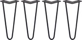 4 x Tafelpoten staal - Lengte: 30.5cm - 2 pin - 10mm - Zwart - SkiSki Legs ™ - Retro hairpin pinpoten