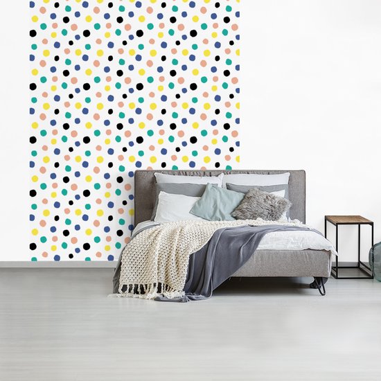Behang - Fotobehang Stippen - Patronen - Geel - Breedte 225 cm x hoogte 280 cm