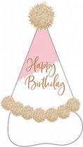feesthoedje happy birthday 20 cm karton roze/goud