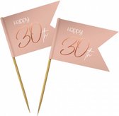 cocktailprikkers 30 jaar 6,5 cm bamboe zalmroze 36 stuks