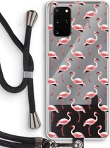 Case Company® - Samsung Galaxy S20 Plus hoesje met Koord - Flamingo - Telefoonhoesje met Zwart Koord - Bescherming aan alle Kanten en Over de Schermrand