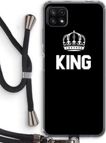 Case Company® - Samsung Galaxy A22 5G hoesje met Koord - King zwart - Telefoonhoesje met Zwart Koord - Bescherming aan alle Kanten en Over de Schermrand