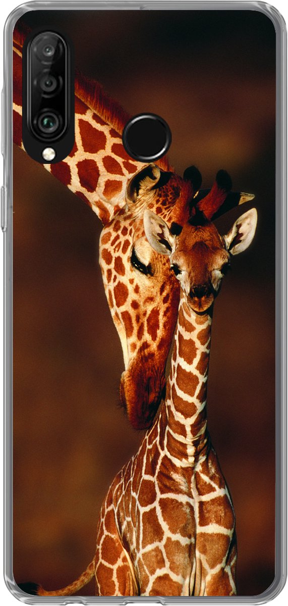 Telefoonhoesje Geschikt voor Huawei P30 Lite hoesje - Giraffe - Kalf - Portret - Siliconen Telefoonhoesje Telefoonhoesje