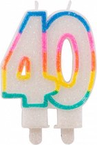 glitterkaars 40 jaar 9 x 6 x 1,5 cm wax wit