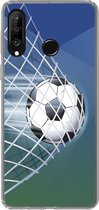 Geschikt voor Huawei P30 Lite hoesje - Een illustratie van een voetbal in het net -Jongens - Meisjes - Kinderen - Siliconen Telefoonhoesje