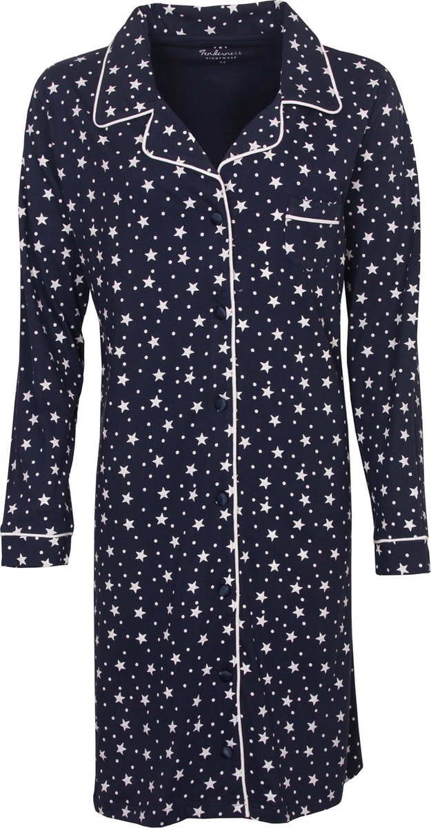 Tenderness Dames Nachthemd - Doorknoop - Donker Blauw