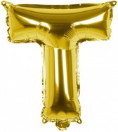 folieballon letter T 36 cm goud