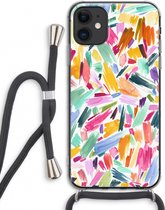 Case Company® - iPhone 11 hoesje met Koord - Watercolor Brushstrokes - Telefoonhoesje met Zwart Koord - Extra Bescherming aan alle Kanten en Over de Schermrand