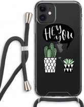 Case Company® - iPhone 11 hoesje met Koord - Hey you cactus - Telefoonhoesje met Zwart Koord - Extra Bescherming aan alle Kanten en Over de Schermrand