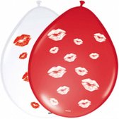 ballonnen Lippen 30 cm latex rood/wit 8 stuks