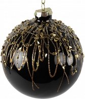 kerstbal Kelly 15 cm glas zwart/goud