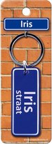 sleutelhanger straatnaam Iris 9 cm staal blauw