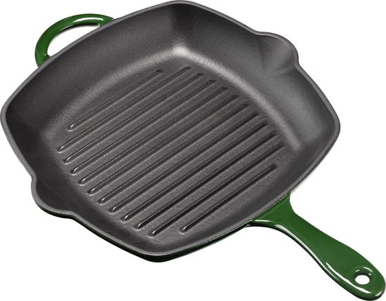 Navaris gietijzeren grillpan 28 cm - Professionele braadpan met anti-aanbaklaag - Voor het braden en grillen van vlees, vis en groenten op elk fornuis
