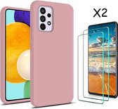 Hoesje Geschikt Voor Samsung Galaxy A53 hoesje silicone soft cover Licht Rose - Hoesje Geschikt Voor Samsung Galaxy A53 5G Silicone colour hoesje - Galaxy A53 case Liquid Nano Silicone cover - A53 Screenprotector 2 pack
