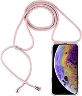 Mobigear Telefoonhoesje geschikt voor Apple iPhone XS Flexibel TPU | Mobigear Lanyard Hoesje met koord - Transparant / Roségoud