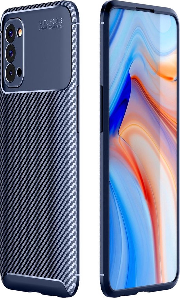 Mobigear Hoesje geschikt voor OPPO Reno 4 Telefoonhoesje Flexibel TPU | Mobigear Racing Backcover | Reno 4 Case | Back Cover - Blauw