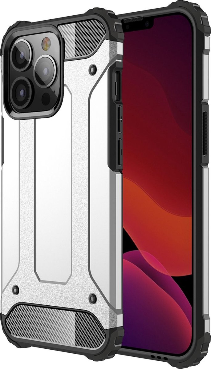 Mobigear Hoesje geschikt voor Apple iPhone 13 Pro Telefoonhoesje Hardcase | Mobigear Outdoor Backcover Shockproof | Schokbestendig iPhone 13 Pro Telefoonhoesje | Anti Shock Proof - Zilver
