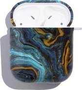Mobigear Hoesje geschikt voor Apple AirPods 1 Hardcase Hoesje | Mobigear Marble - Zwart / Blauw / Paars