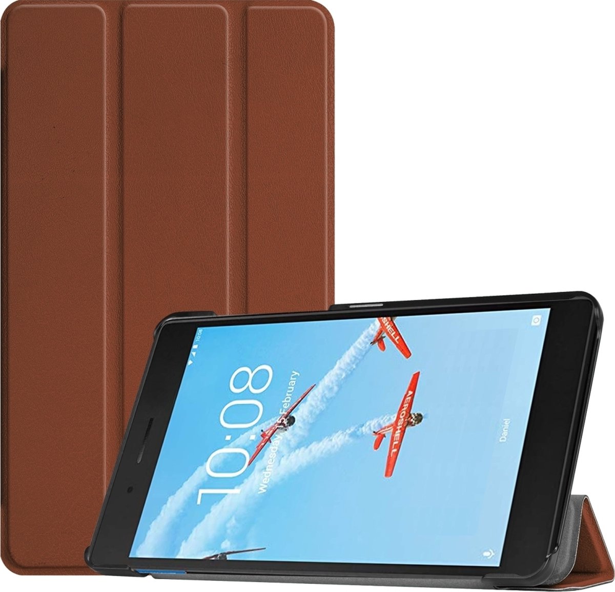 Mobigear - Tablethoes geschikt voor Lenovo Tab E7 Hoes | Mobigear Tri-Fold Bookcase - Bruin