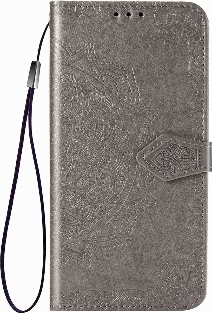 Mobigear Telefoonhoesje geschikt voor Motorola One Hyper Hoesje | Mobigear Mandala Bookcase Portemonnee | Pasjeshouder voor 3 Pasjes | Telefoonhoesje voor Pinpas / OV Kaart / Rijbewijs - Grijs