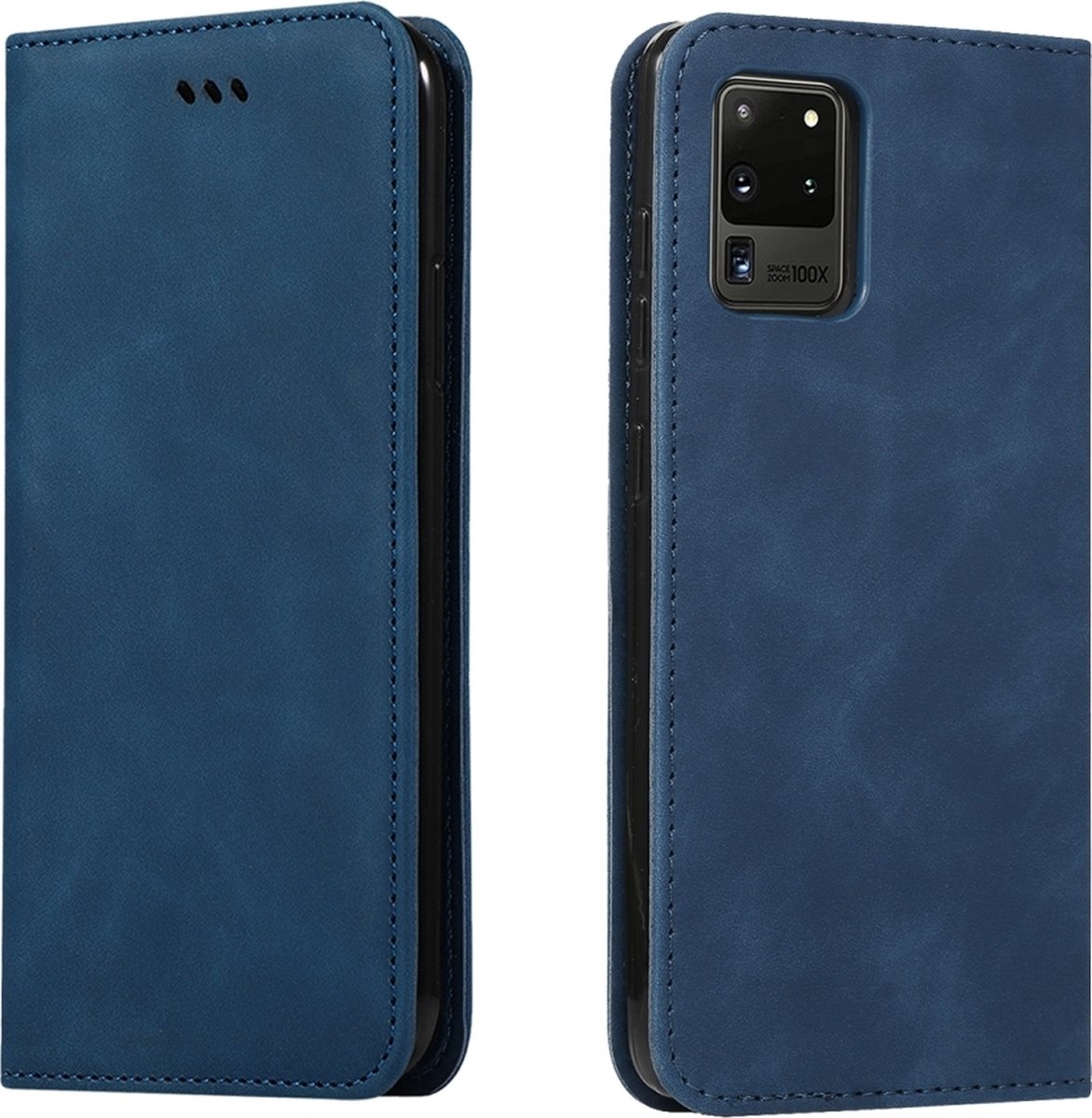 Mobigear Telefoonhoesje geschikt voor Samsung Galaxy S20 Ultra Hoesje | Mobigear Retro Slim Bookcase Portemonnee | Pasjeshouder voor 2 Pasjes | Telefoonhoesje voor Pinpas / OV Kaart / Rijbewijs - Blauw