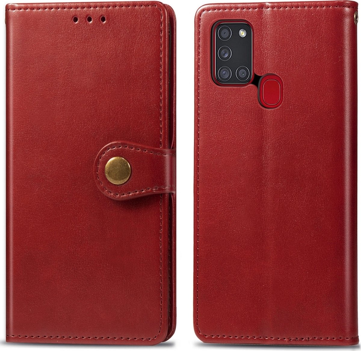 Mobigear Telefoonhoesje geschikt voor Samsung Galaxy A21s Hoesje | Mobigear Snap Button Bookcase Portemonnee | Pasjeshouder voor 3 Pasjes | Telefoonhoesje voor Pinpas / OV Kaart / Rijbewijs - Rood
