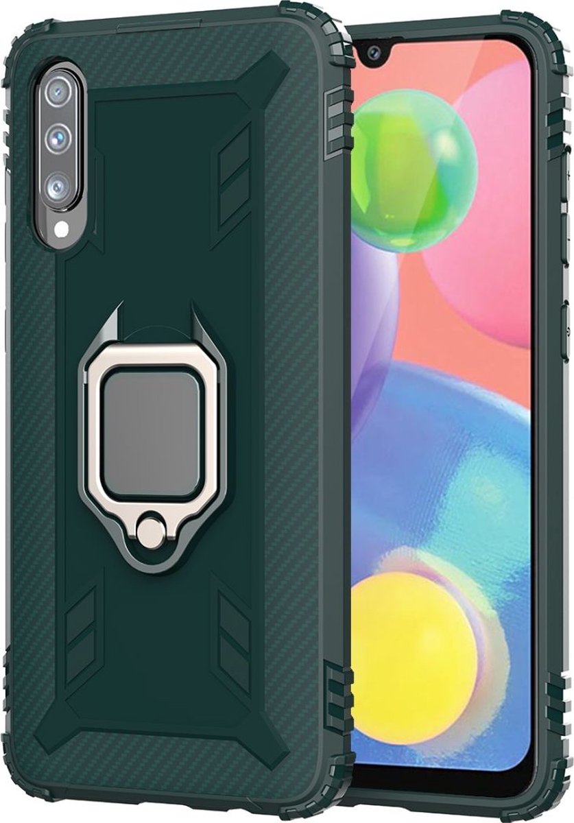 Mobigear Hoesje geschikt voor Wiko View 4 Lite Telefoonhoesje Hardcase | Mobigear Armor Ring Backcover Shockproof met Ringhouder | Schokbestendig View 4 Lite Telefoonhoesje | Anti Shock Proof - Groen