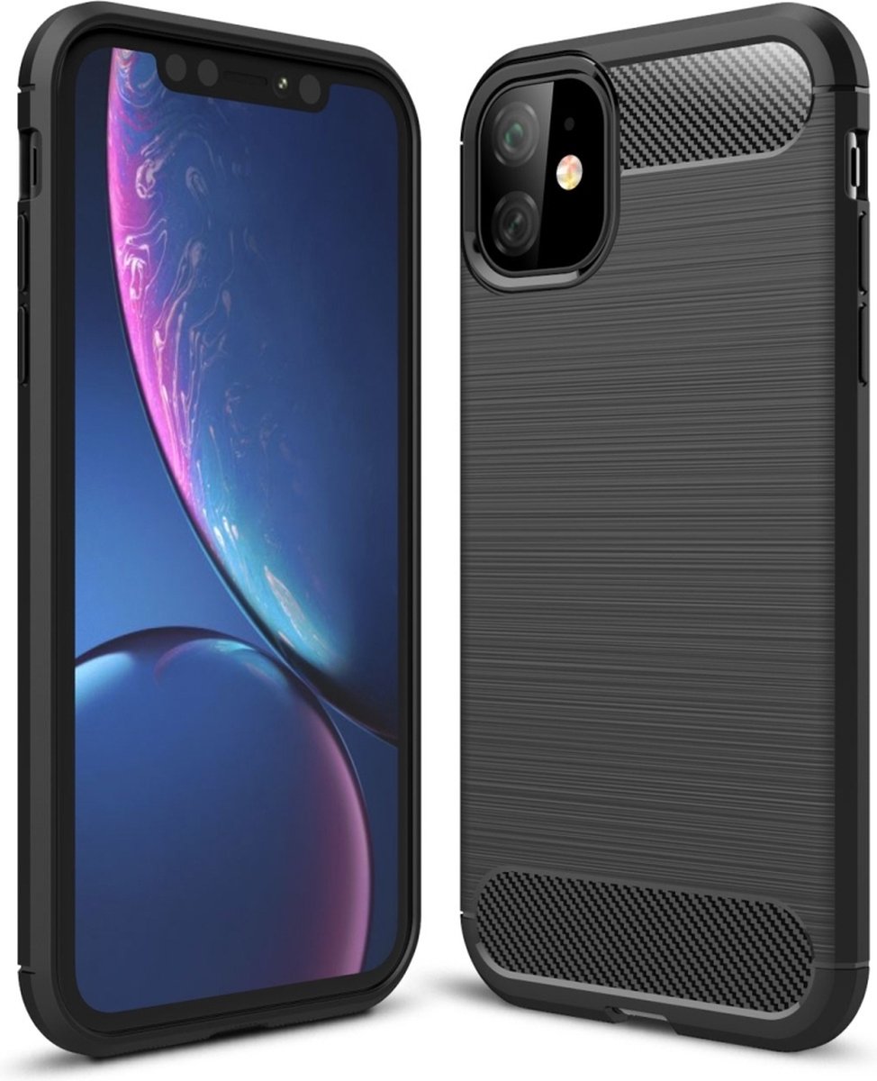 Mobigear Hoesje geschikt voor Apple iPhone 11 Telefoonhoesje Flexibel TPU | Mobigear Brushed Slim Backcover | iPhone 11 Case | Back Cover - Zwart