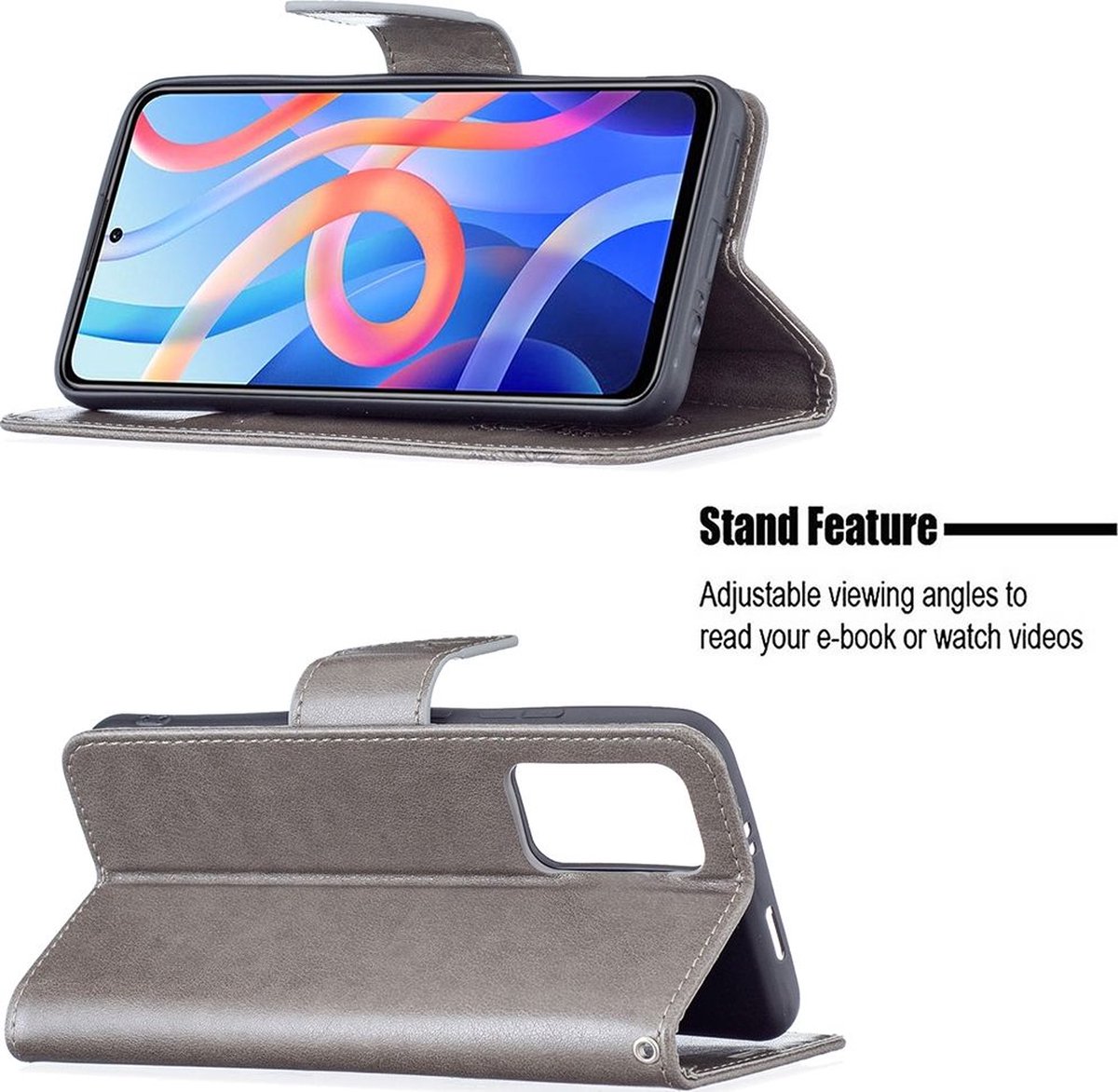 Mobigear Telefoonhoesje geschikt voor Xiaomi Redmi Note 11T Hoesje | Mobigear Butterfly Bookcase Portemonnee | Pasjeshouder voor 2 Pasjes | Telefoonhoesje voor Pinpas / OV Kaart / Rijbewijs - Grijs