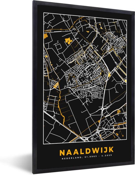 Poster met lijst Naaldwijk - Stadskaart - Goud - Plattegrond - Kaart - Nederland