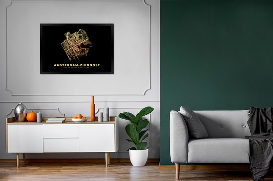 Affiche avec cadre Amsterdam - Plan de la ville - Plan d'étage - Carte - 90x60 cm