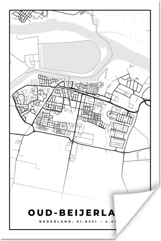 Foto: Poster plattegrond stadskaart oud beijerland kaart 20x30 cm