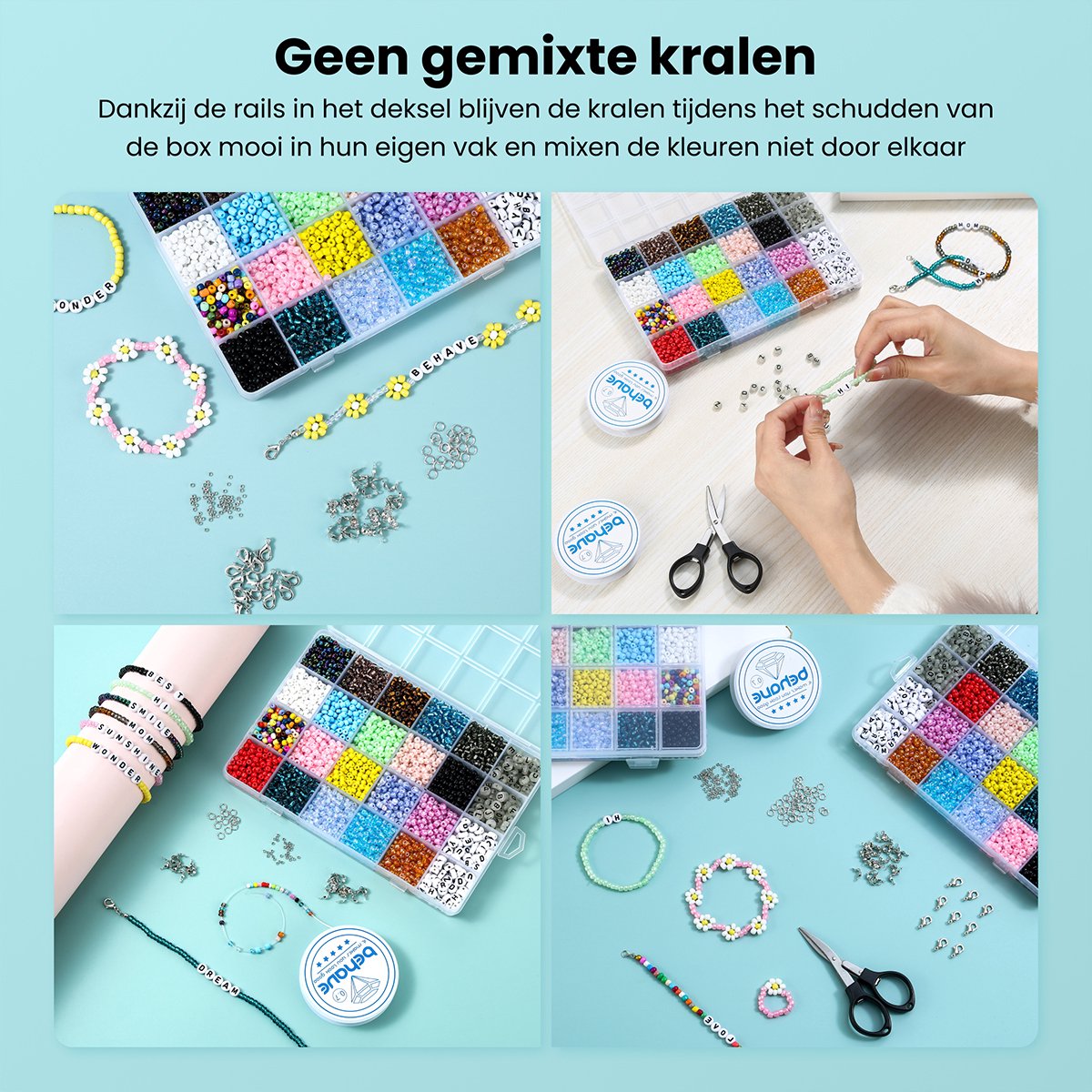 Behave 6000 Glaskralen Set Deluxe - DIY Sieraden maken - Kralen Set - Rocailles - Bedels - Letterkralen - 20 Kleuren - 4mm — afbeelding 3