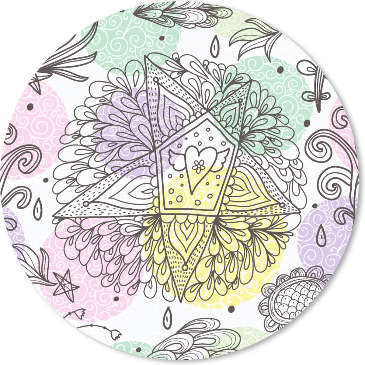 Muismat rond 40x40 cm - Mousepad Meiden - Bloemen - Sterretjes - Patronen - Girl - Kids - Kinderen - Ronde muismatten