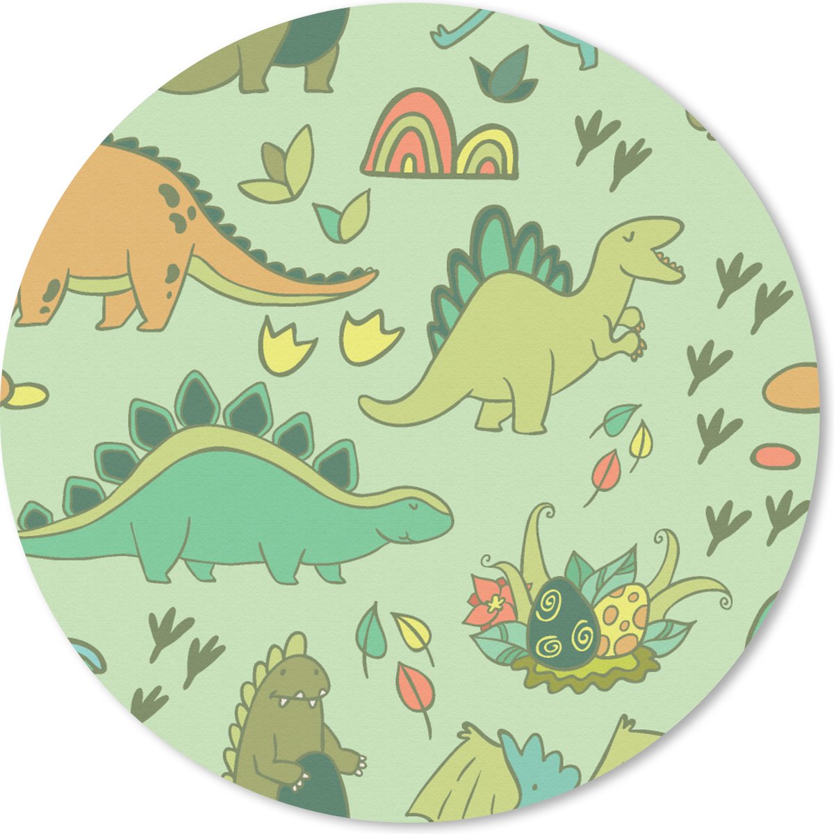 Muismat rond 50x50 cm - Mousepad Patronen - Dino - Groen - Jongetje - Kind - Kinderen - Kids - Ronde muismatten