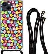 Hoesje met koord Geschikt voor iPhone 13 - Meisjes - Bloem - Patronen - Girl - Kids - Kinderen - Siliconen - Crossbody - Backcover met Koord - Telefoonhoesje met koord - Hoesje met touw