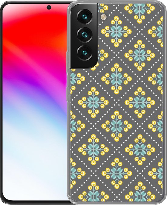 Coque Samsung Galaxy S22 - Design - Diamant - Fleurs - Grijs - Coque de téléphone en Siliconen