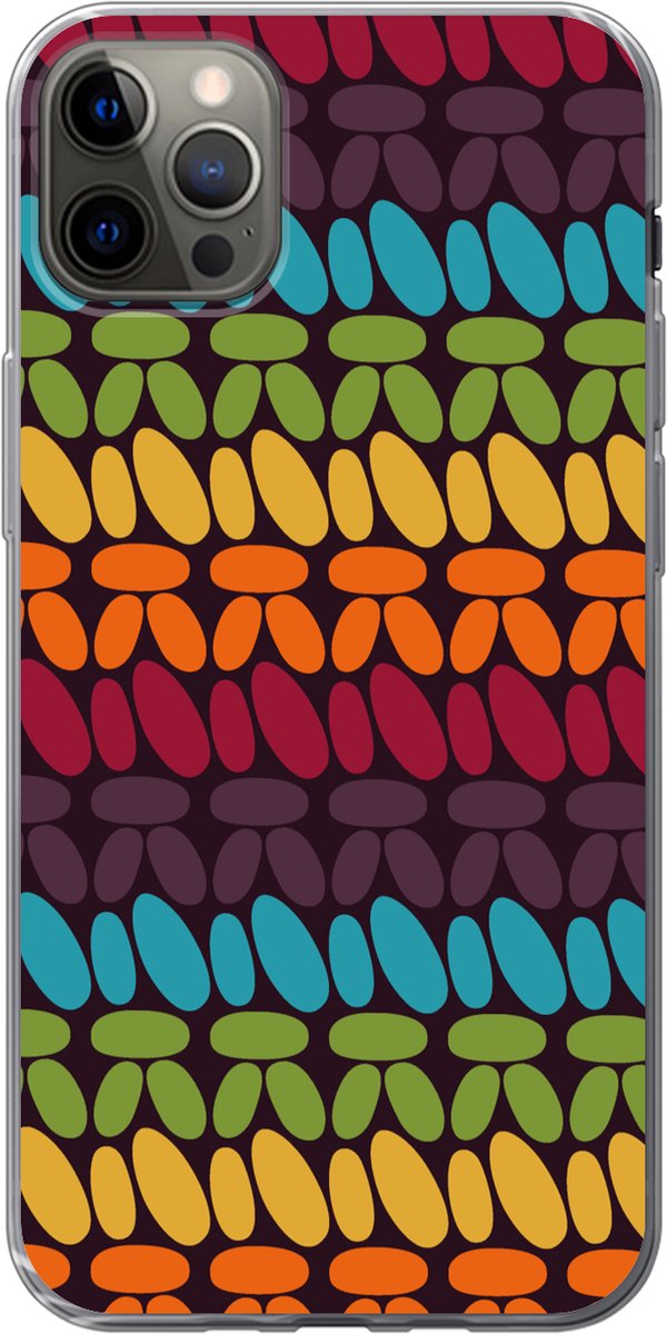 Telefoonhoesje Geschikt voor iPhone 12 Pro Max hoesje - Haakpatronen - Retro - Regenboog - Siliconen Telefoonhoesje Telefoonhoesje