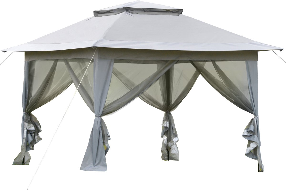 Outsunny Partytent opvouwbare tent pop-up tent incl. tas op wielen staal + oxford + mesh grijs 84C-252