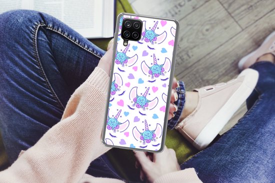 Coque Samsung Galaxy A12 - Meiden - Unicorn - Fleurs - Motifs - Fille - Kids - Enfants - Coque de téléphone en Siliconen