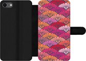 Bookcase Geschikt voor iPhone 8 telefoonhoesje - Patronen - Art Deco - Roze - Bloemen - Met vakjes - Wallet case met magneetsluiting