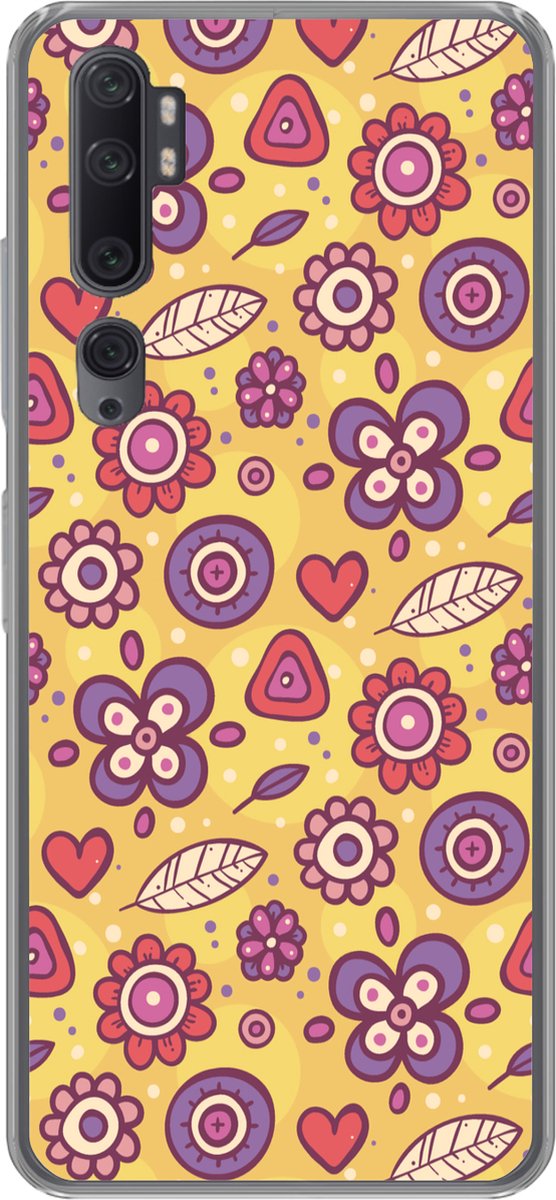 Telefoonhoesje Geschikt voor Xiaomi Mi Note 10 Pro hoesje - Patroon - Bloemen - Paars - Oranje - Siliconen Telefoonhoesje Telefoonhoesje