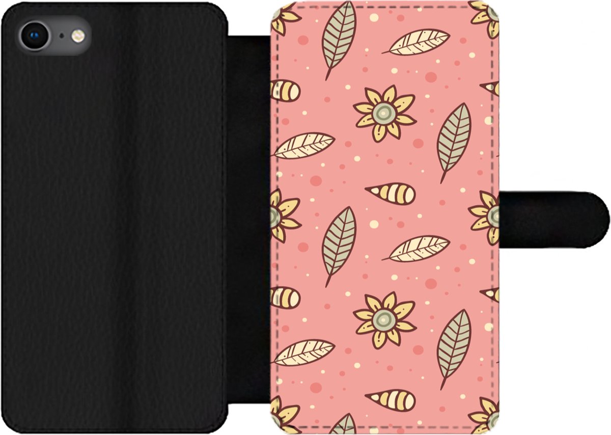 Telefoonhoesje Geschikt voor iPhone 7 telefoonhoesje - Patronen - Bloemen - Bladeren - Girl - Kids - Kinderen - Met vakjes - Wallet case met magneetsluiting