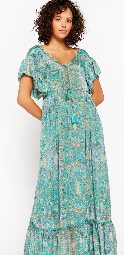 LolaLiza Maxi-jurk met paisley - Turquoise - Maat S | bol.com