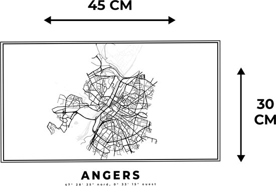 Set de table - Napperons plastique - France - Plan de la ville - Wit Zwart - Angers - Carte - Carte - 45x30 cm - 6 pièces - Résistant à la chaleur - Antidérapant - Sous-couche - Amovible