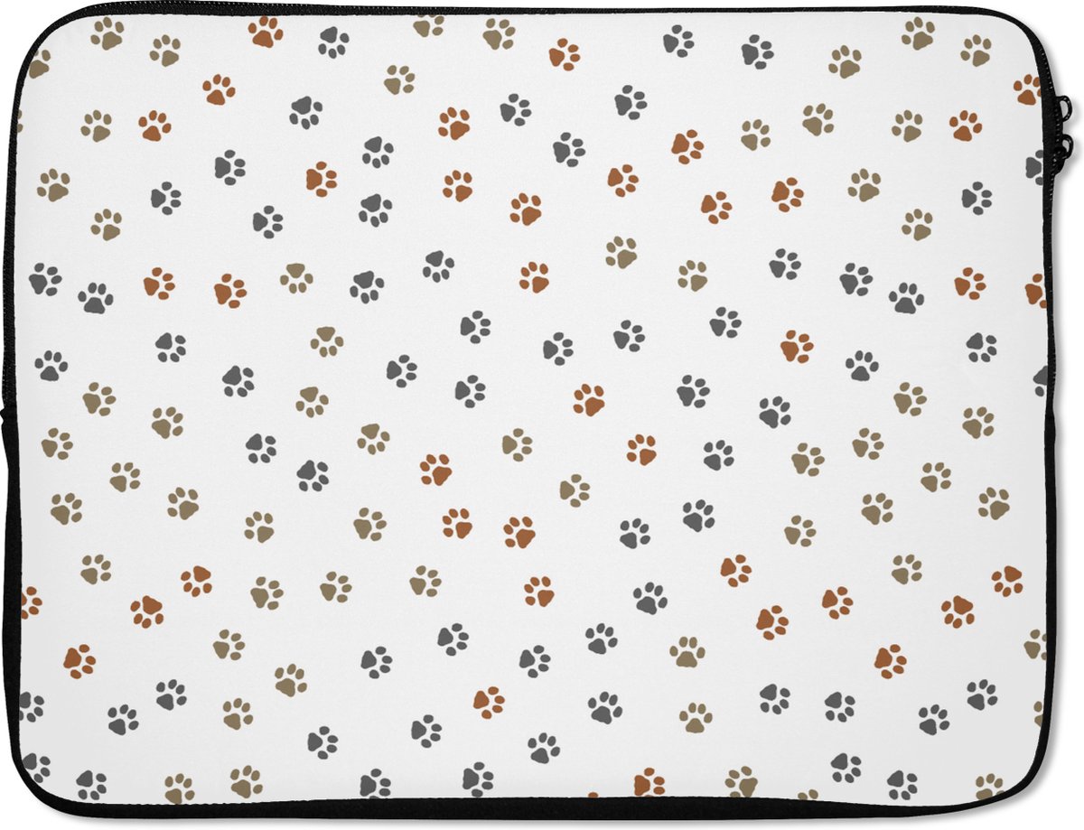 Laptophoes 15.6 inch - Katten - Pootafdruk - Huisdieren - Patronen - Laptop sleeve - Binnenmaat 37x26 cm - Zwarte achterkant