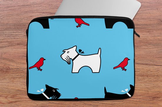 Laptophoes 17 inch - Hond - Vogel - Dieren - Patronen - Kinderen - Laptop sleeve - Binnenmaat 41x28 cm - Zwarte achterkant