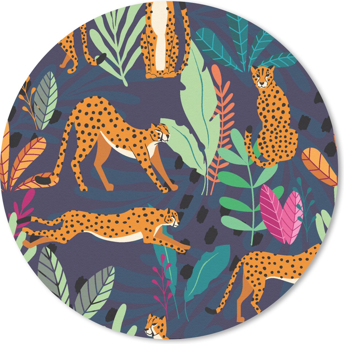 Muismat rond 20x20 cm - Mousepad Patroon - Cheetah - Jungle - Ronde muismatten