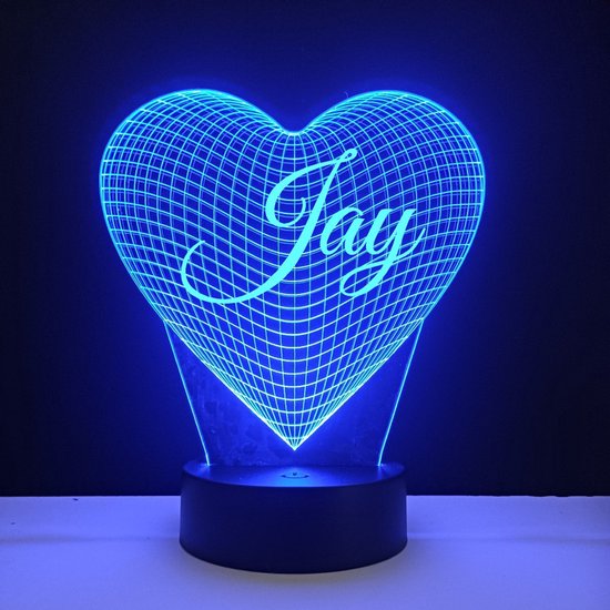 3D LED Lamp - Hart Met Naam - Jay